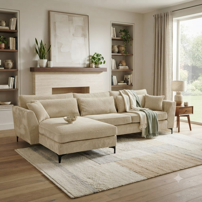 Canapea colt stanga bej 316x185x92 cm [2]