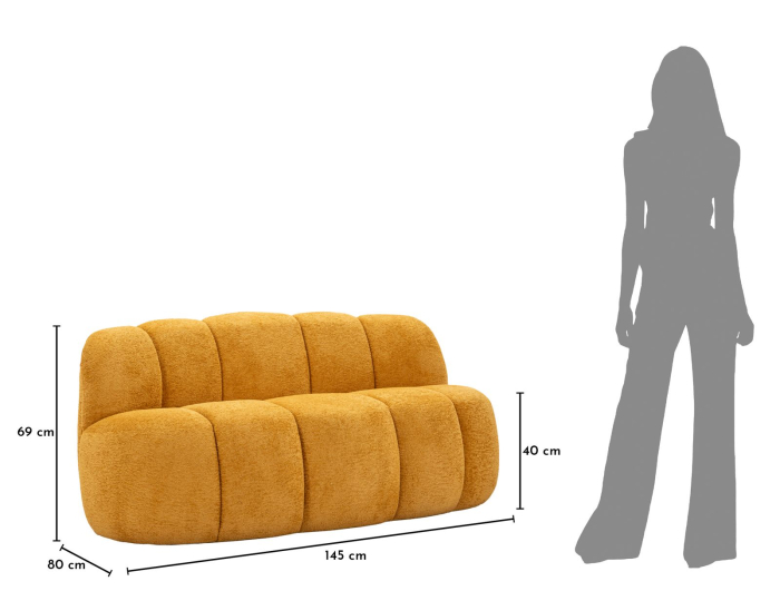 Canapea doua locuri rotunjita tapitata stofa mustar 145 cm [11]