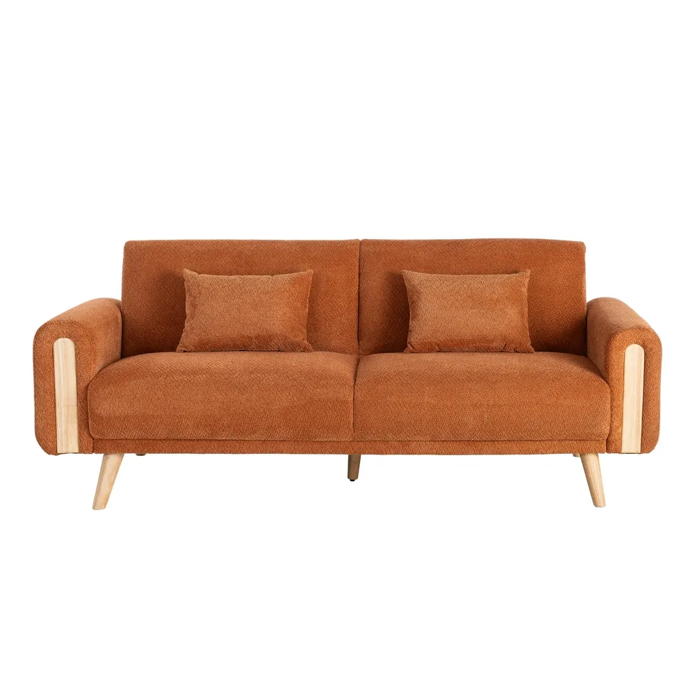 Canapea extensibilă cărămiziu teracotă din stofă cu design modern [12]