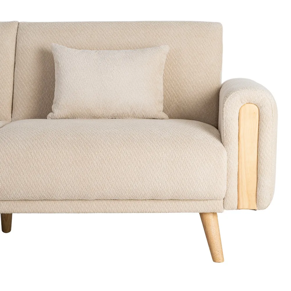 Canapea extensibilă crem din stofă cu design modern [7]