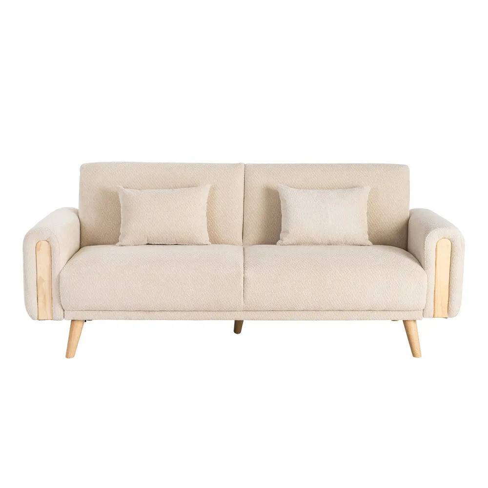 Canapea extensibilă crem din stofă cu design modern [5]