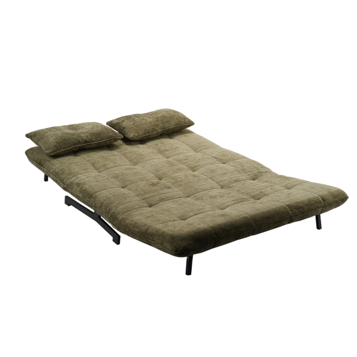 Canapea extensibilă de 2 locuri din stofă buclé verde închis [3]