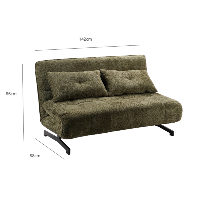 Canapea extensibilă de 2 locuri din stofă buclé verde închis [6]