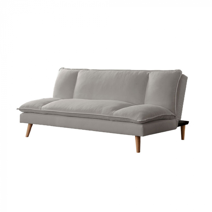 Canapea extensibilă Cozy gri deschis cu picioare din lemn - vedere frontală extinsă [1]