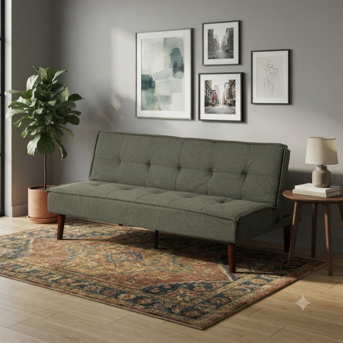 Canapea extensibilă verde din stofă chenille [2]