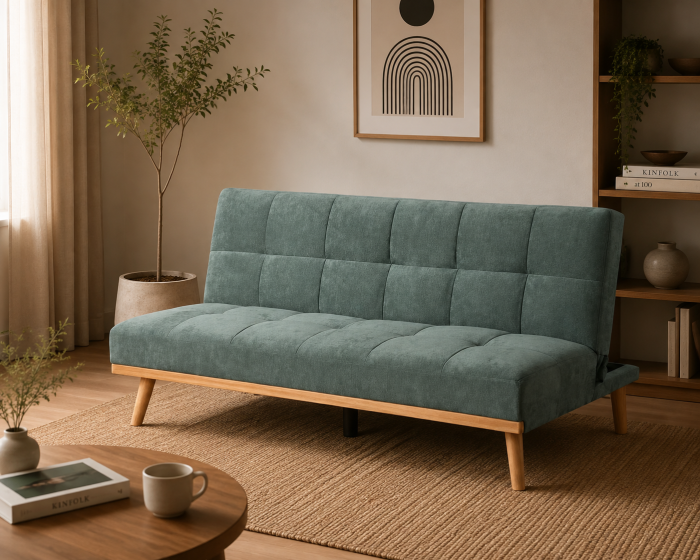 Canapea extensibilă verde din stofă chenille [2]