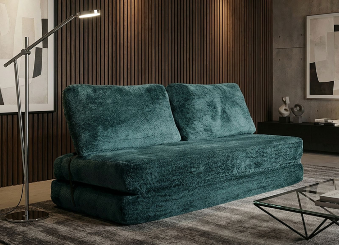 Canapea extensibila verde petrol stofa boucle 150 cm [13]