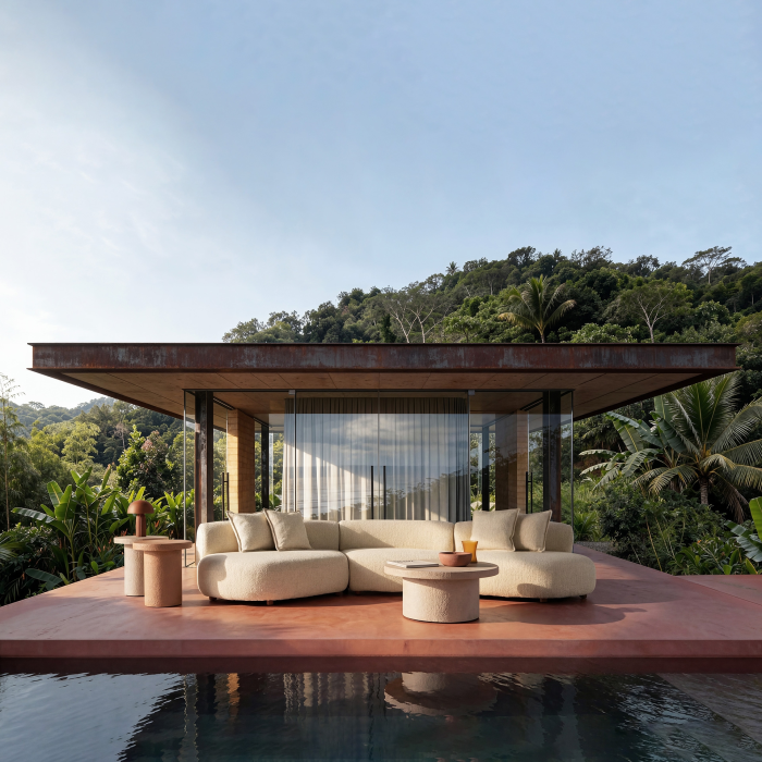 Canapea modulară exterior din aluminiu și stofă bej hidrofugă 4 locuri [8]