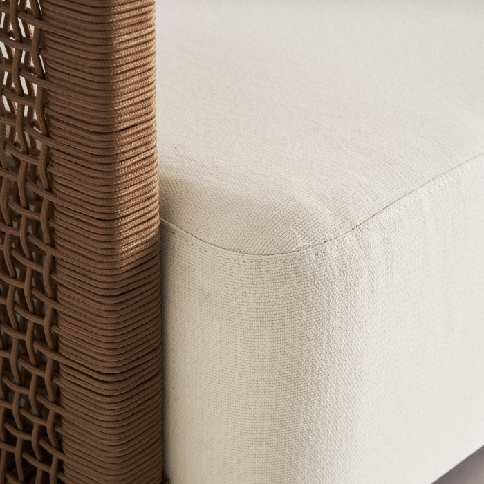 Canapea exterior HoReCa din lemn de tec reciclat cu stofă hidrofugă bej [7]