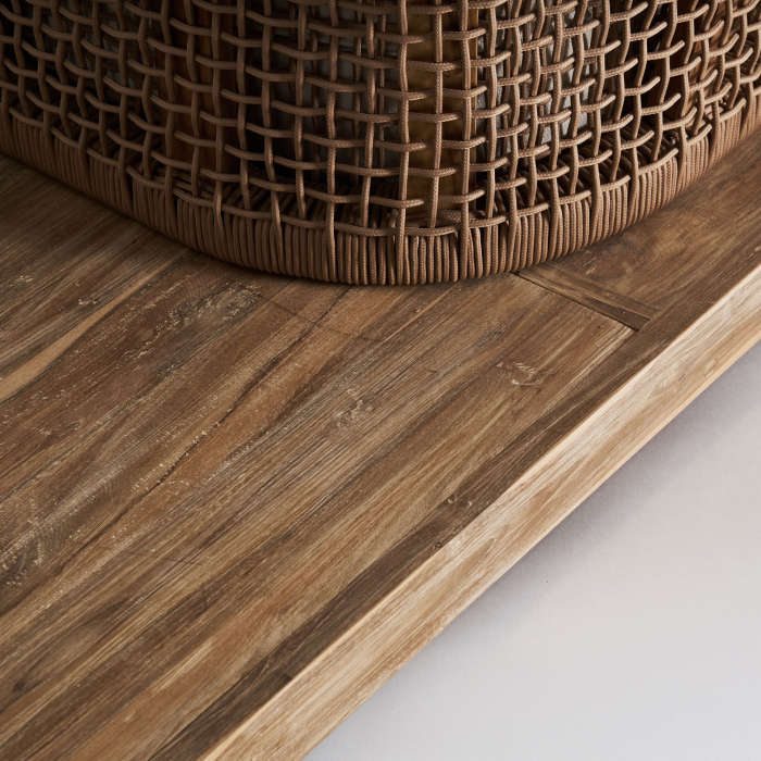 Canapea exterior HoReCa din lemn de tec reciclat cu stofă hidrofugă bej [8]