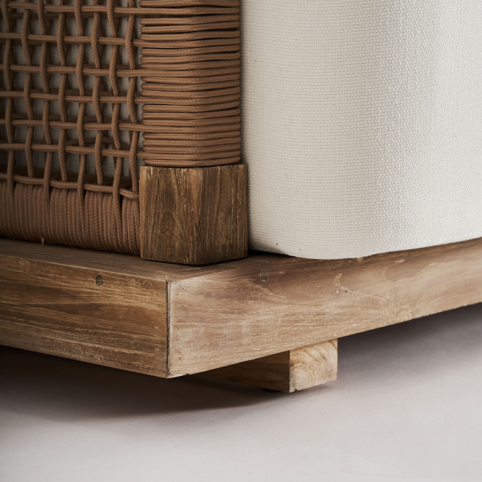 Canapea exterior HoReCa din lemn de tec reciclat cu stofă hidrofugă bej [6]