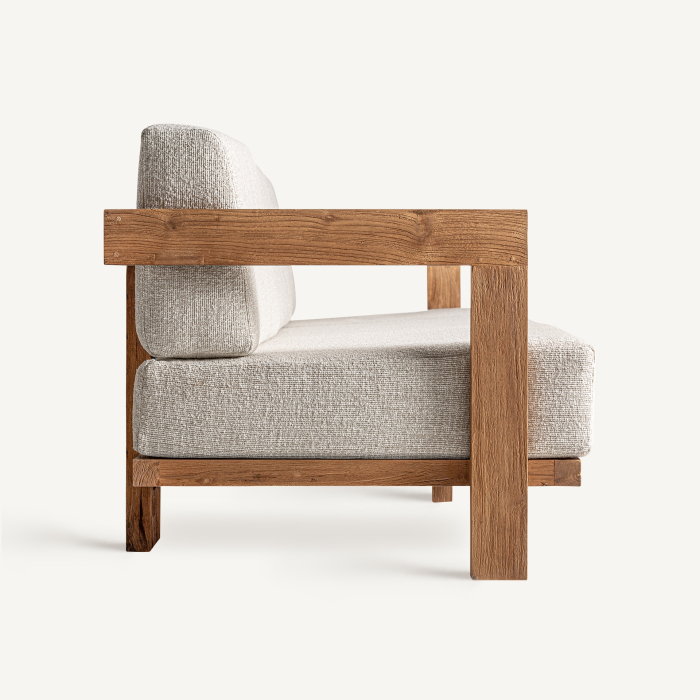 Canapea exterior HoReCa din lemn de tec reciclat cu stofă hidrofugă crem [3]