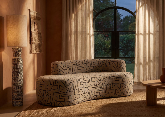 Canapea trei locuri imprimeu geometric bej negru 176 cm [2]