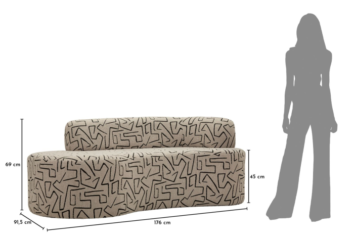 Canapea trei locuri imprimeu geometric bej negru 176 cm [10]