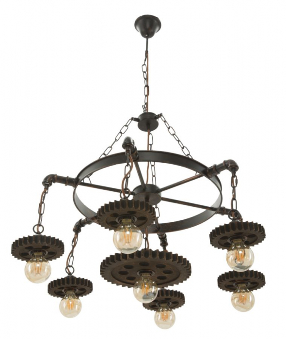 Candelabru industrial metal patinat roti dintate 7 lumini 85x30 - CreativDeco.ro [5]