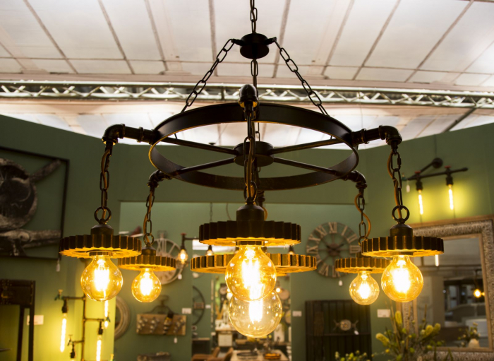 Candelabru industrial metal patinat roti dintate 7 lumini 85x30 - CreativDeco.ro [9]