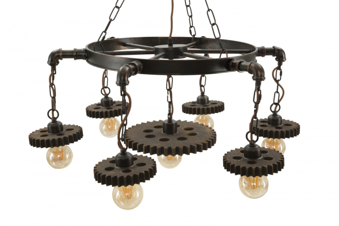 Candelabru industrial metal patinat roti dintate 7 lumini 85x30 - CreativDeco.ro [2]