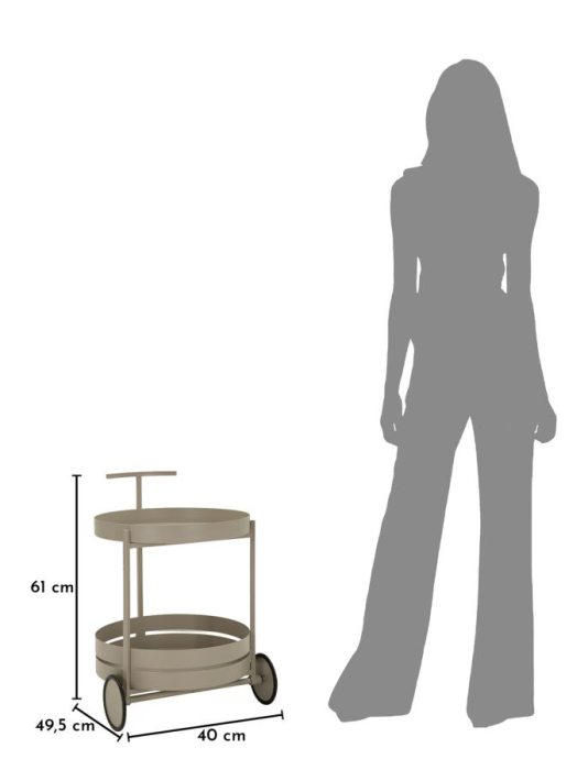 Cărucior de bar metalic gri taupe cu tăvi și roți [10]