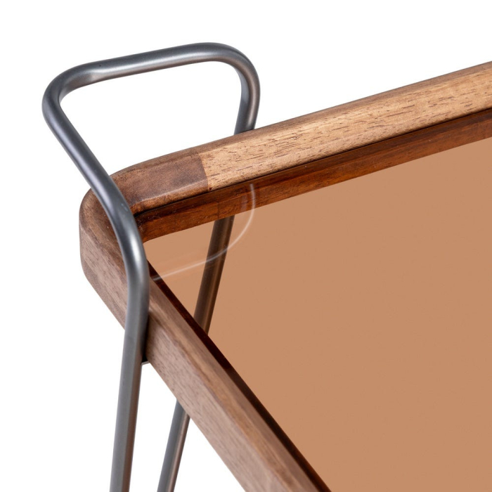 Cărucior de servire lemn de cauciuc cu roți, metal negru [5]