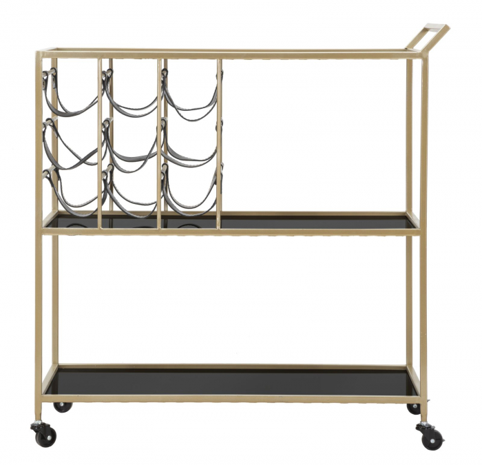 Carucior servire auriu Black String cu suport sticle CreativDeco [2]