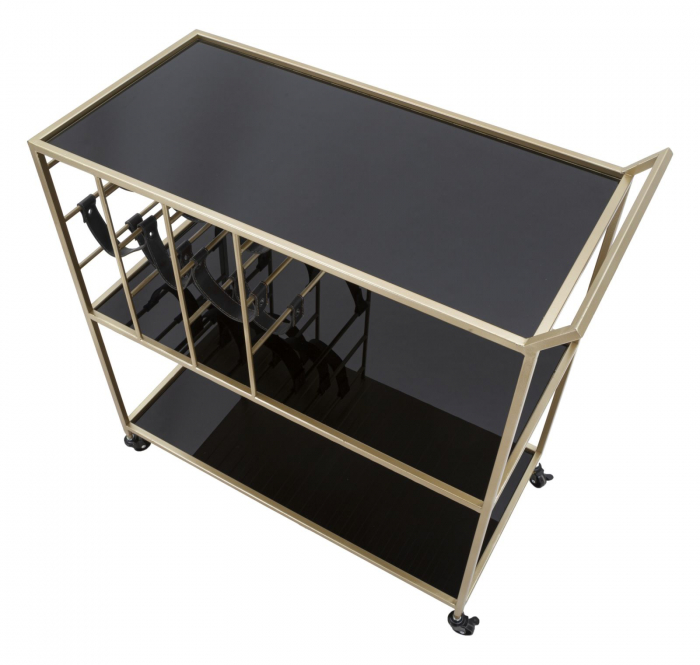 Carucior servire auriu Black String cu suport sticle CreativDeco [4]