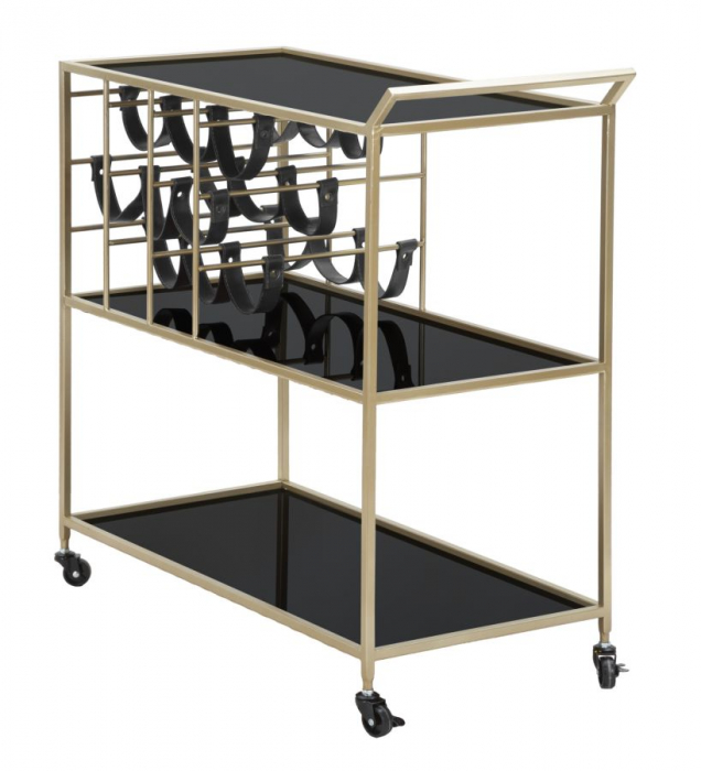 Carucior servire auriu Black String cu suport sticle CreativDeco [3]