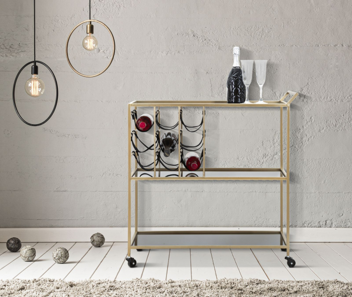 Carucior servire auriu Black String cu suport sticle CreativDeco [7]