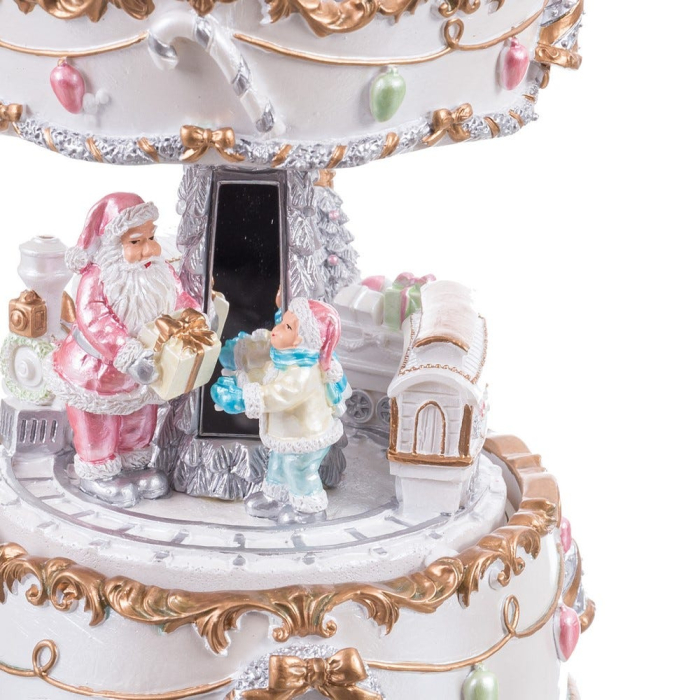 Carusel alb și auriu din rășină cu figurine pastel care se rotesc și melodie de Crăciun [2]