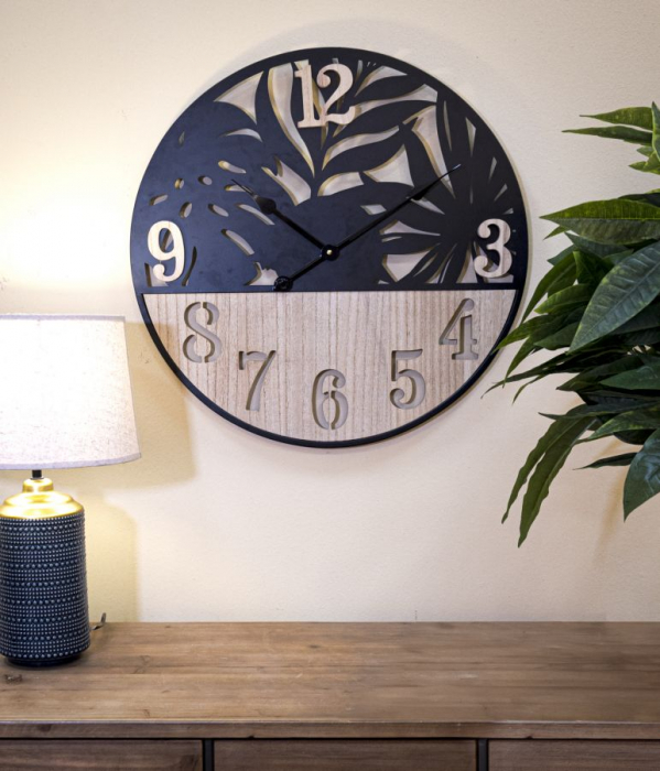 Ceas de perete modern cu lemn si frunze exotice - CreativDeco [5]