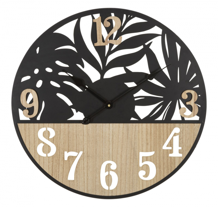 Ceas de perete modern cu lemn si frunze exotice - CreativDeco [1]