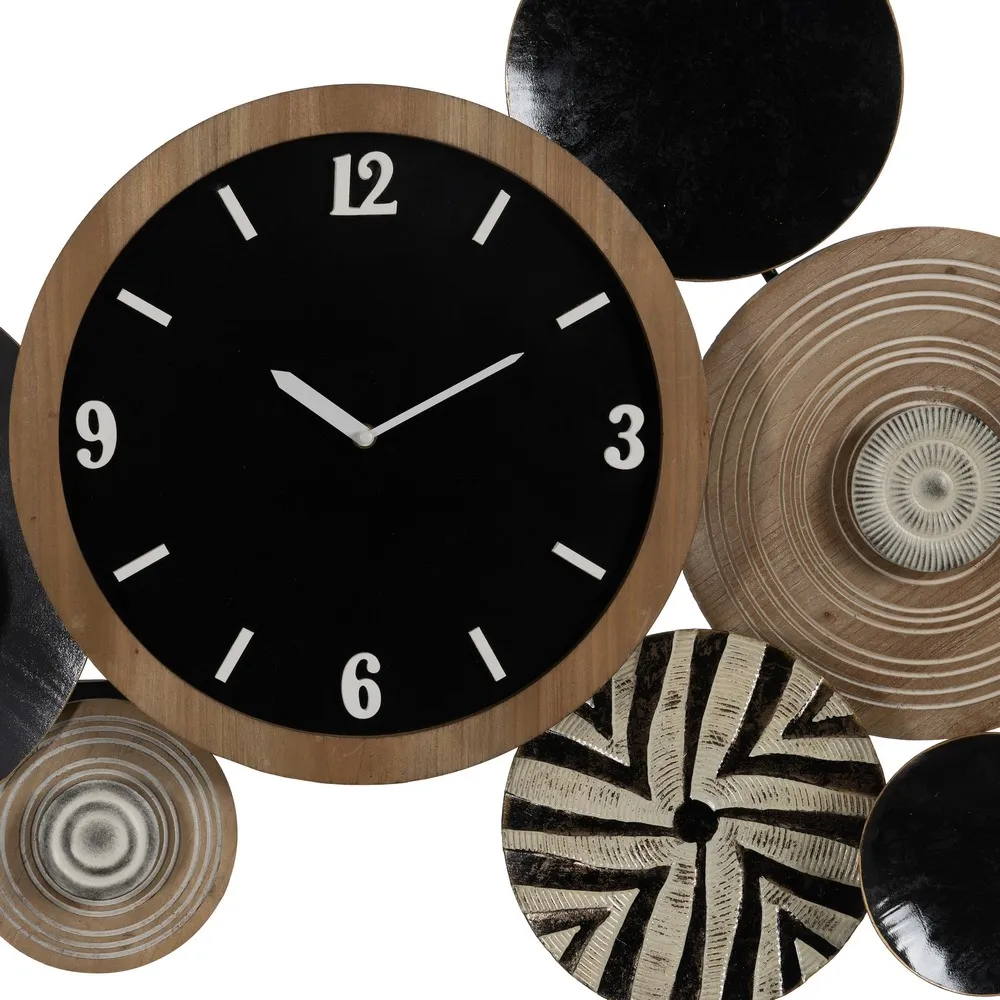 Ceas de perete design boho abstract, lemn natur si metal negru [3]