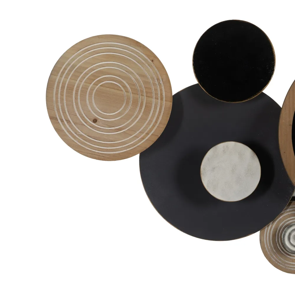 Ceas de perete design boho abstract, lemn natur si metal negru [2]