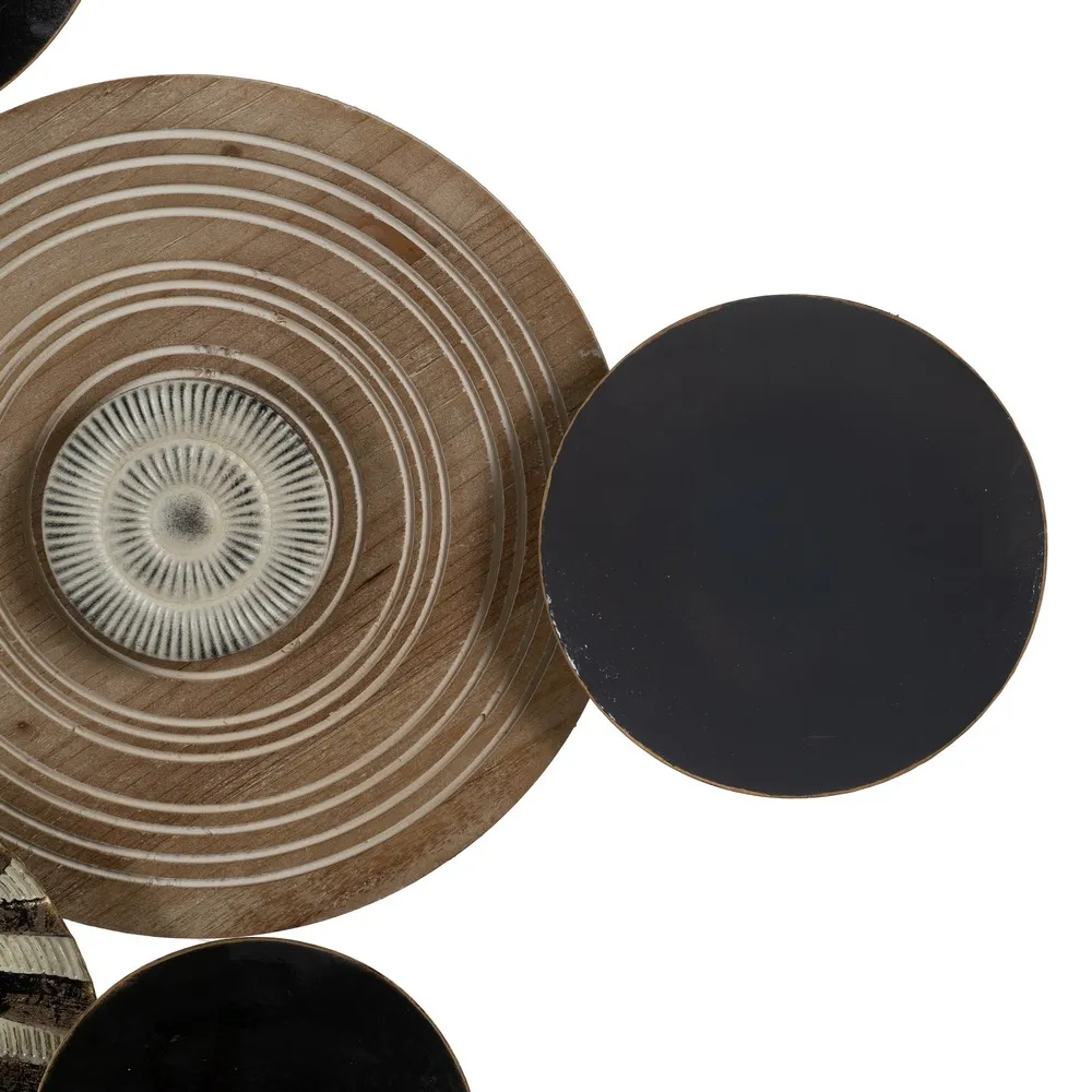Ceas de perete design boho abstract, lemn natur si metal negru [6]