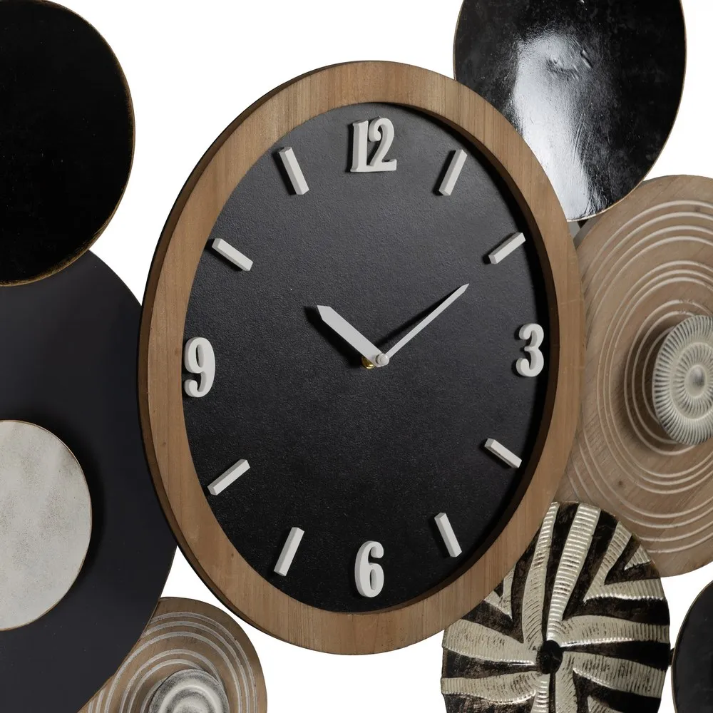 Ceas de perete design boho abstract, lemn natur si metal negru [4]
