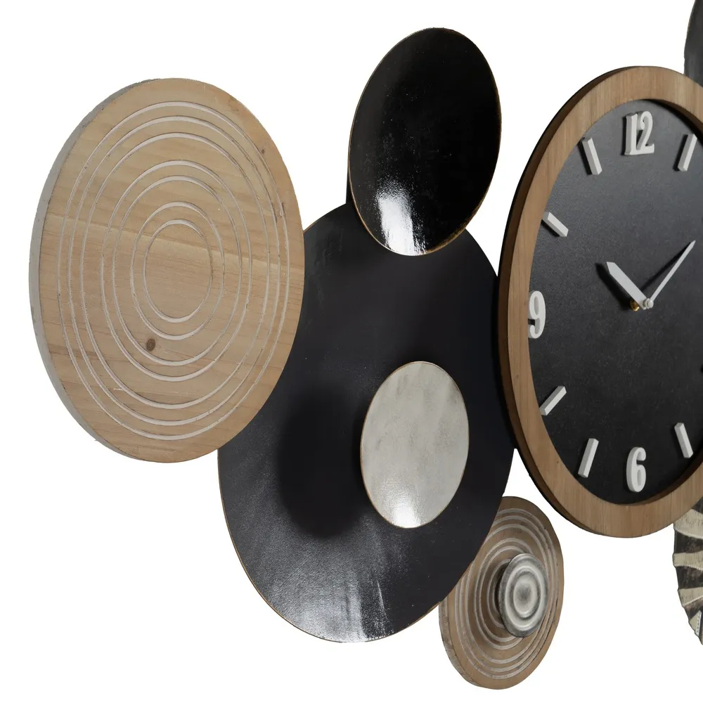 Ceas de perete design boho abstract, lemn natur si metal negru [5]