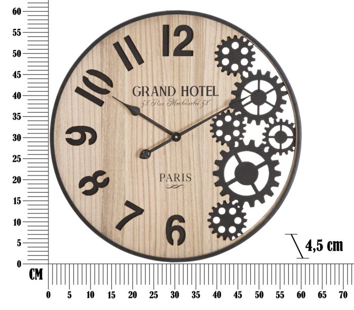 Ceas de perete Grand, fier/MDF, natural/negru [6]