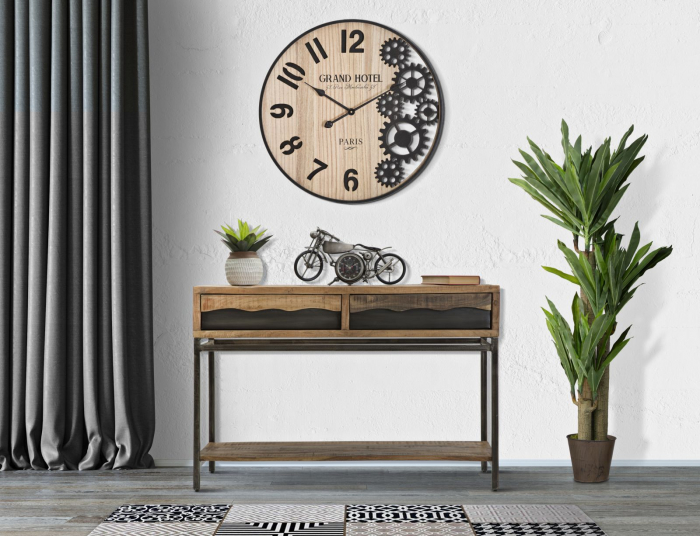 Ceas de perete Grand, fier/MDF, natural/negru [2]
