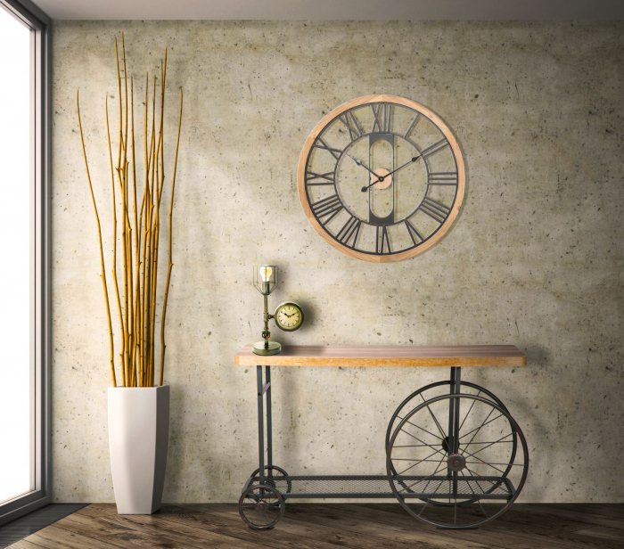 Ceas de perete Industry, metal lemn, negru natur, creativdeco.ro [5]