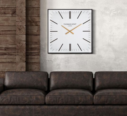 Ceas perete Kent, fier/MDF/sticla, negru/alb/auriu [2]