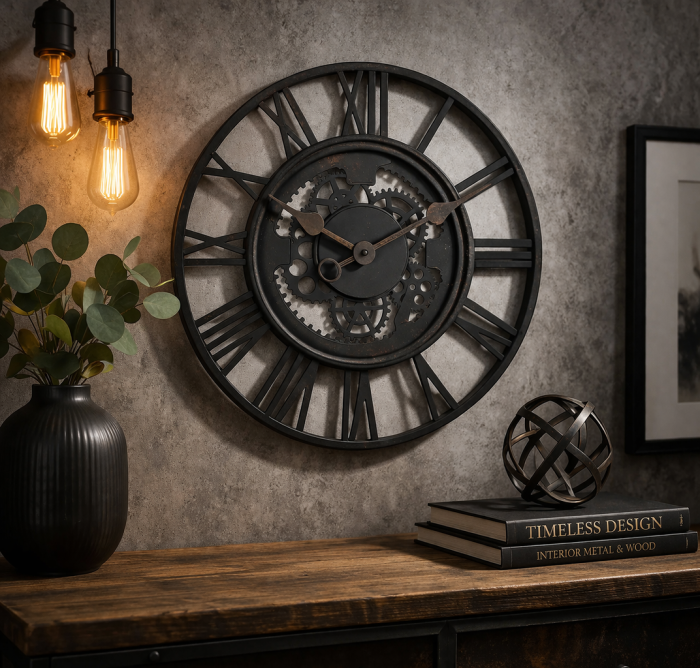Ceas de perete rotund negru din pvc cu cifre romane si mecanism decorativ 50 cm [3]