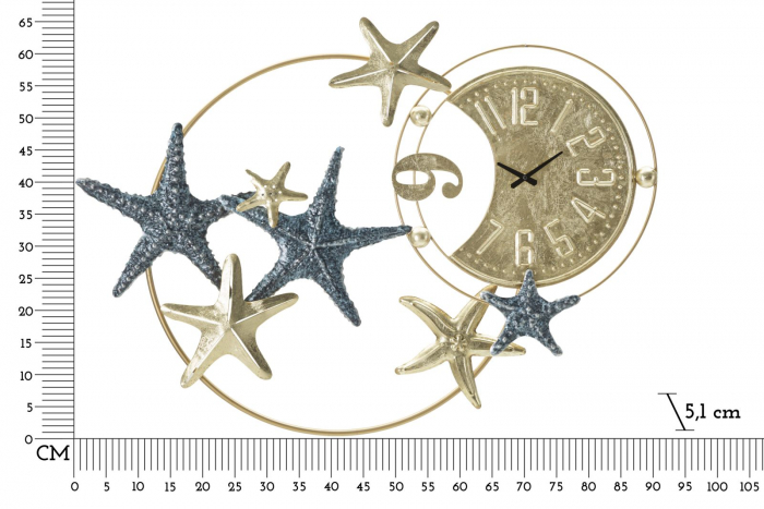 Ceas de perete Stea de mare, metal, auriu/albastru [6]