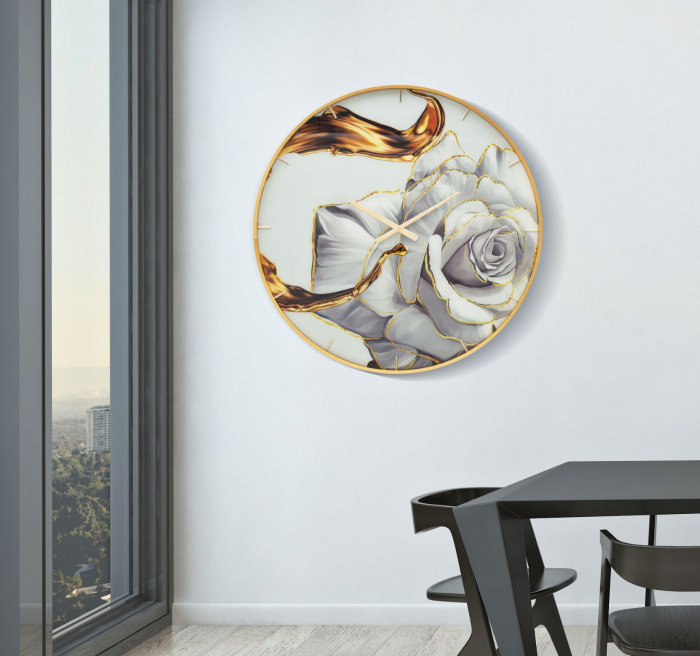 Ceas de perete modern cu trandafir alb - CreativDeco [5]