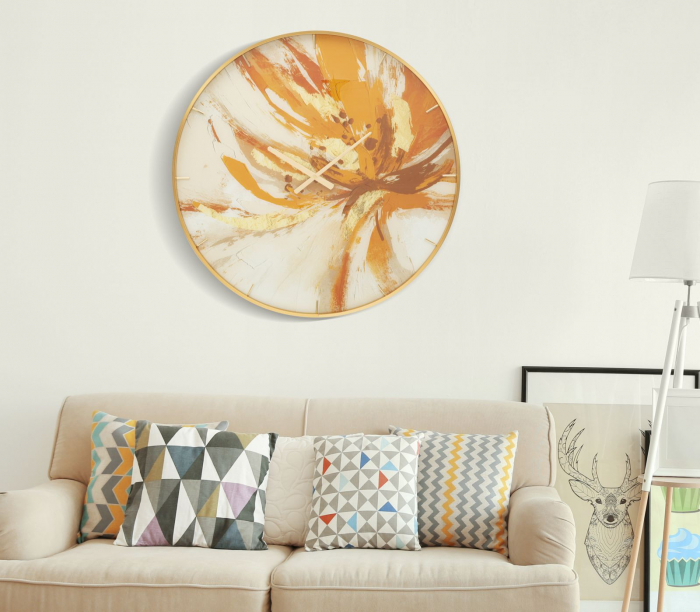 Ceas de perete auriu orange MDF pictat Toply [2]