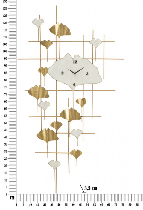 Ceas de perete frunze gingko metal alb auriu Tow [6]