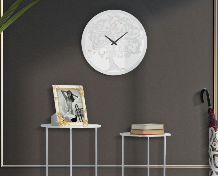Ceas de perete White Tree, metal/oglinda, alb/auriu [2]