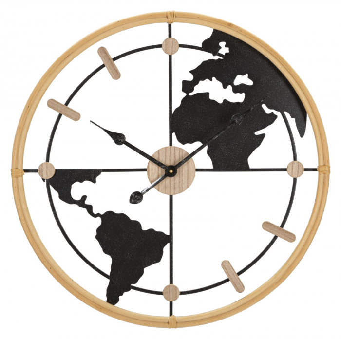 Ceas de perete World, fier/MDF, negru/natural [1]
