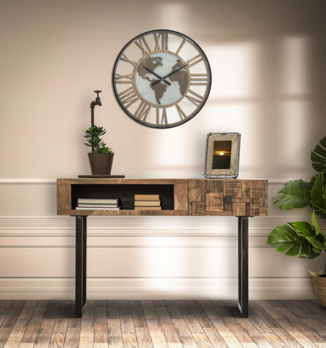 Ceas de perete World, metal lemn, negru natur-creativdeco.ro [6]