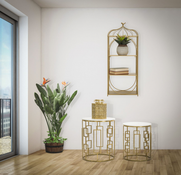 Colivie Decorativa Perete | Raft Metalic Auriu | CreativDeco [7]