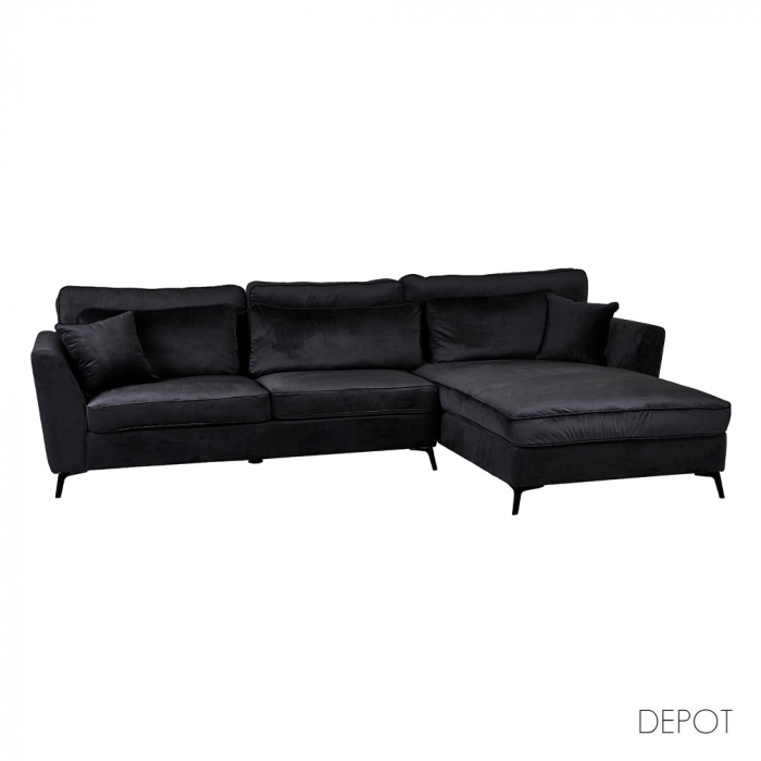 Colțar dreapta Forever din catifea neagră și picioare metalice – colțar extensibil modern [1]