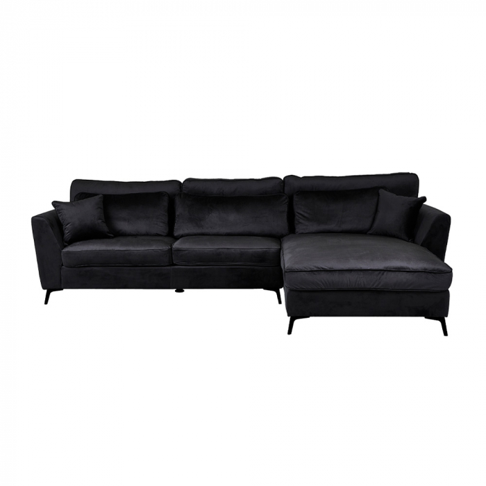 Colțar stânga Forever din catifea neagră cu picioare metalice – design modern [3]